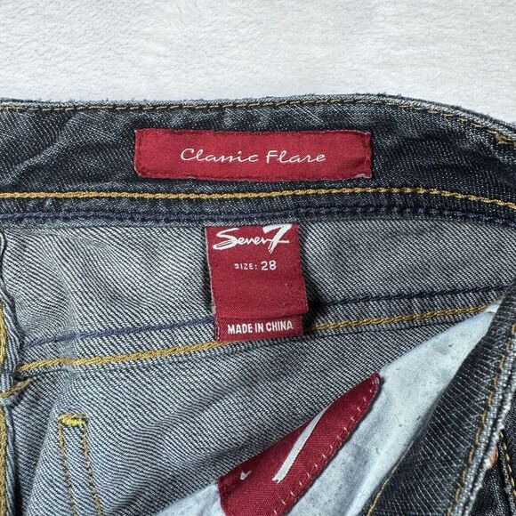 7 For All Mankind Classic Flare Jeans SZ 28 Denim Pants Ladies Dark Wash Stretch - Picture 5 of 14